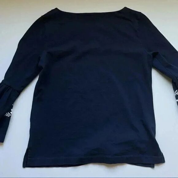 J. Crew Embroidered Bell Sleeve Top Navy White Floral Size Small - Picture 3 of 8